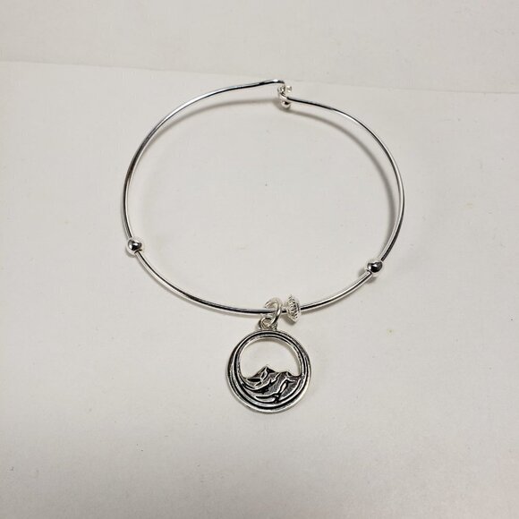 Vantel Pearls Silver Plated Bangle Bracelet w/ Round Elements Earth Charm, 7.5" - Picture 6 of 7